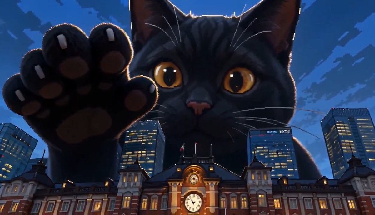 Giant Cat at Tokyo Station Video Prompt